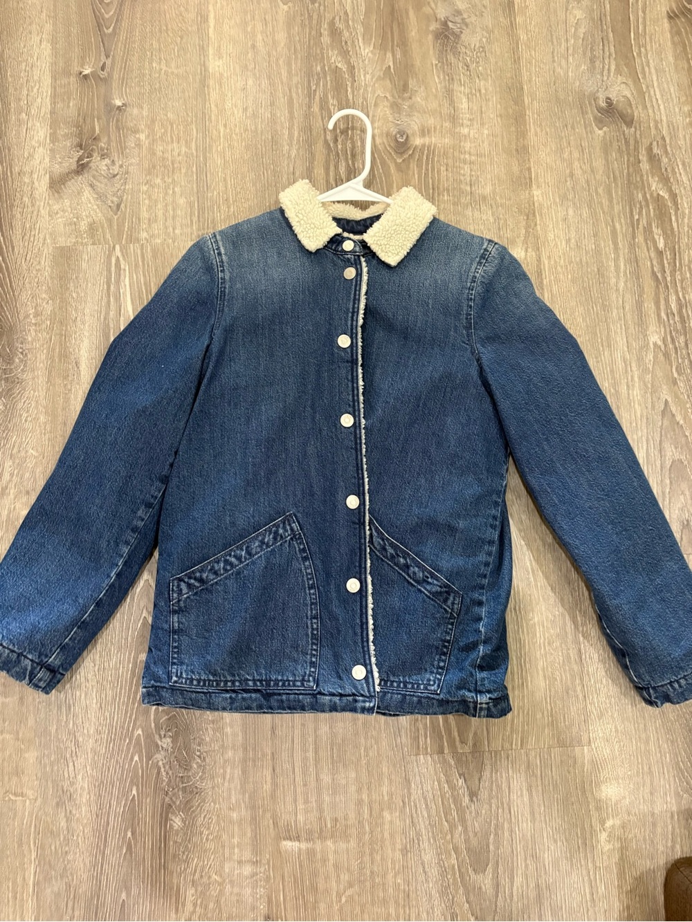 J. Crew Dark Blue Denim Jacket with Cream Sherpa Collar